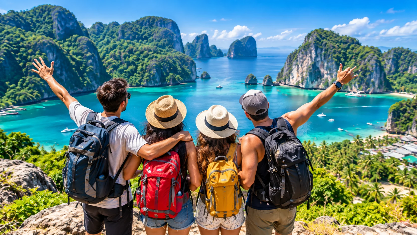 Group of friends on an island trip